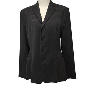 Vintage 90s RALPH Ralph Lauren Navy Pinstripe Wool Gabardine 4-Button Blazer 8